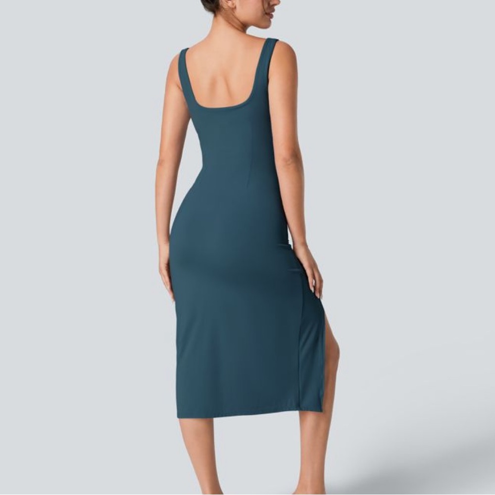 Sleek Teal Halara Bodycon Midi Dress with Side Slit, new - Picture 2 of 11